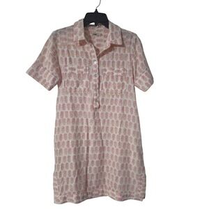 Faherty Women's Pink Floral Linen Blend Collared Shirt Dress XS